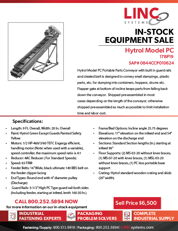 In Stock Equipment Sale Hytrol PC