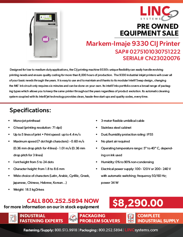 Pre Owned Equipment Sale MI9330