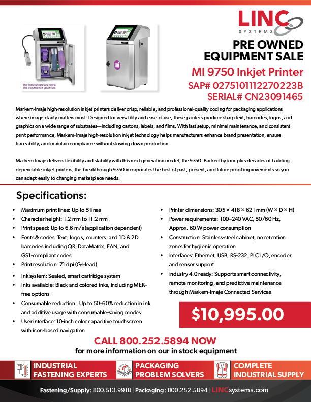 Pre Owned Equipment Sale MI9750
